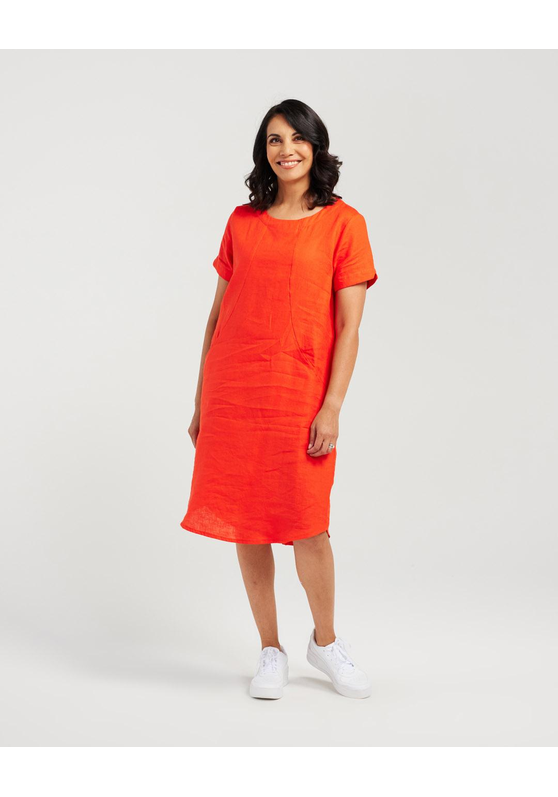 Short Sleeve Panelled Linen Dress