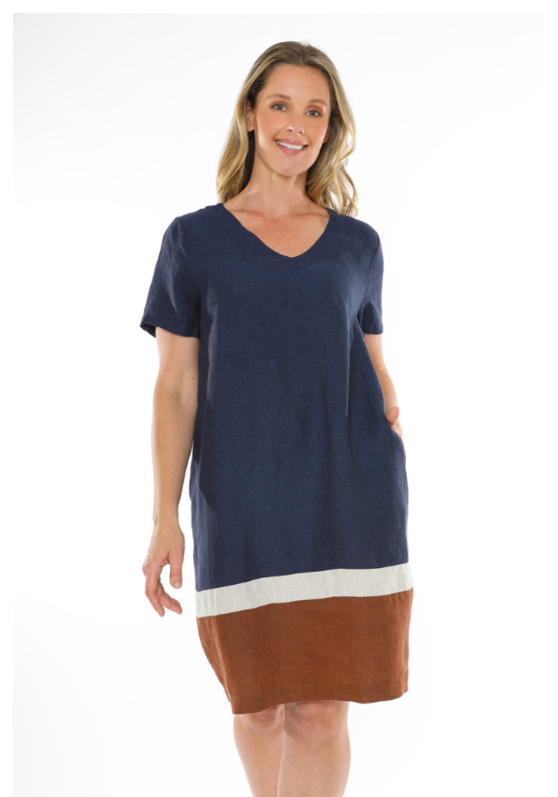 Contrast Hem Linen Dress